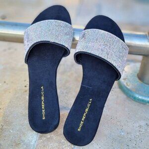 Women's Rhinestone Flats Sandals Black Color‎